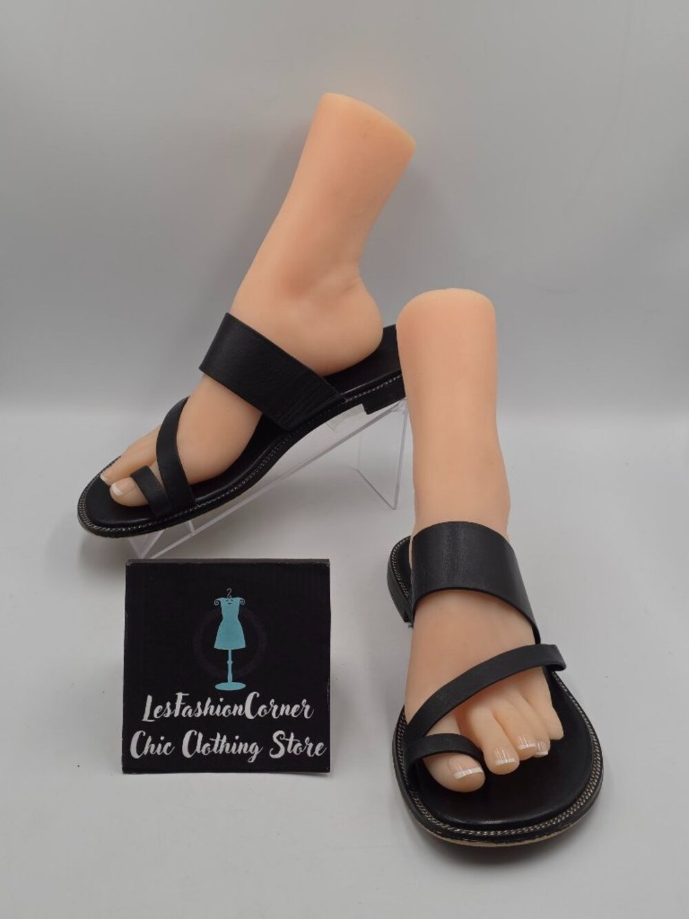 Michael Kors Women's Black Leather Slide Loop Toe Design Sandals  Size 10 3836